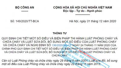 Thông tư 149/2021/TT-BCA có hiệu lực từ ngày 20/02/2021